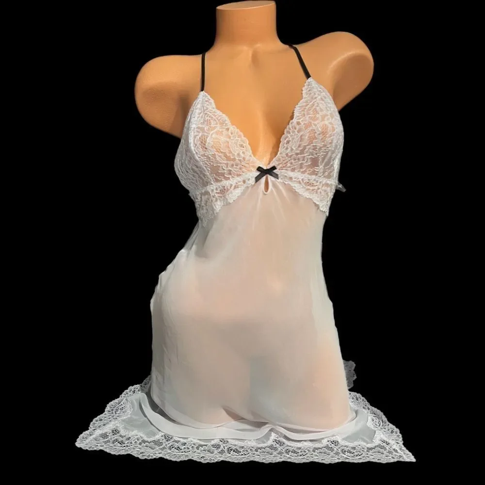 Victorias Secret Sheer Mesh Lace babydoll Nightie Lilac Large